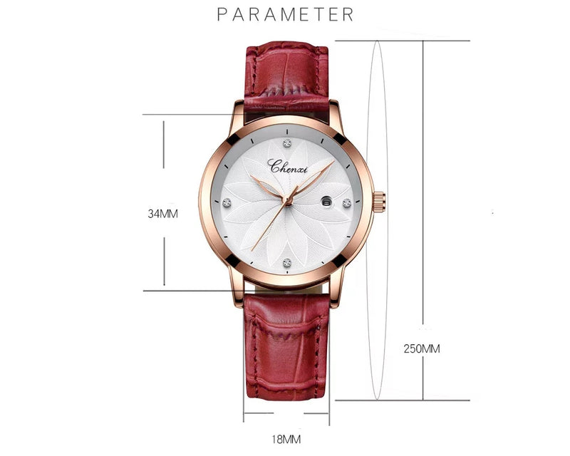 Chenxi Fashion Designer Ladies Luxury Leather Strap Watches CX-303L (Pink Gold) - Tuzzut.com Qatar Online Shopping