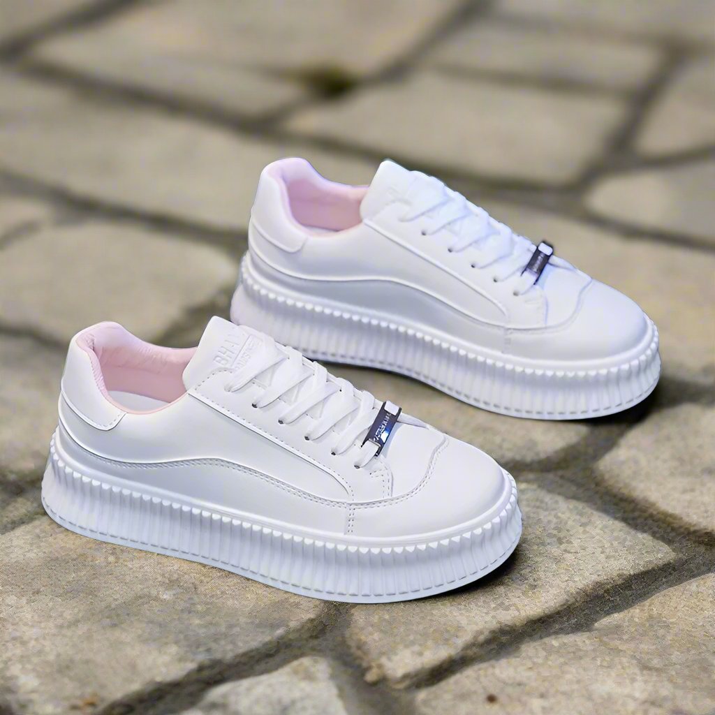 Women's White High Soled Sneaker Fashion Casual Shoes - BF001 Women's White High Soled Sneaker Fashion Casual Shoes - BF001