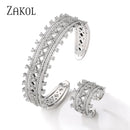 New Exquisite Luxury Geometric Cubic Zirconia Wedding Bracelet Ring Jewelry Sets for Women Silver Color Jewellery Set - B69090 - Tuzzut.com Qatar Online Shopping