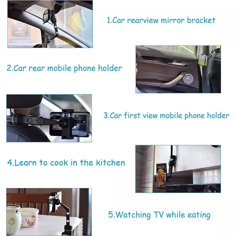 Multi-Function Adjustable 360° Universal Car Rearview Mirror Phone Hol