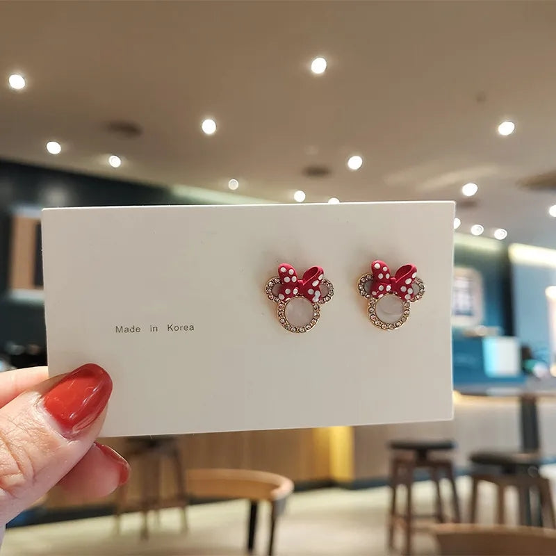 Korean Zircon Bowknot Mickey Head Earrings Women Creative Cute Little Mouse Earrings - Tuzzut.com Qatar Online Shopping