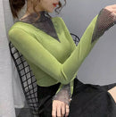 Women's V-Neck Long Sleeve Shiny T-Shirt Korean Style Top R2446 - Tuzzut.com Qatar Online Shopping