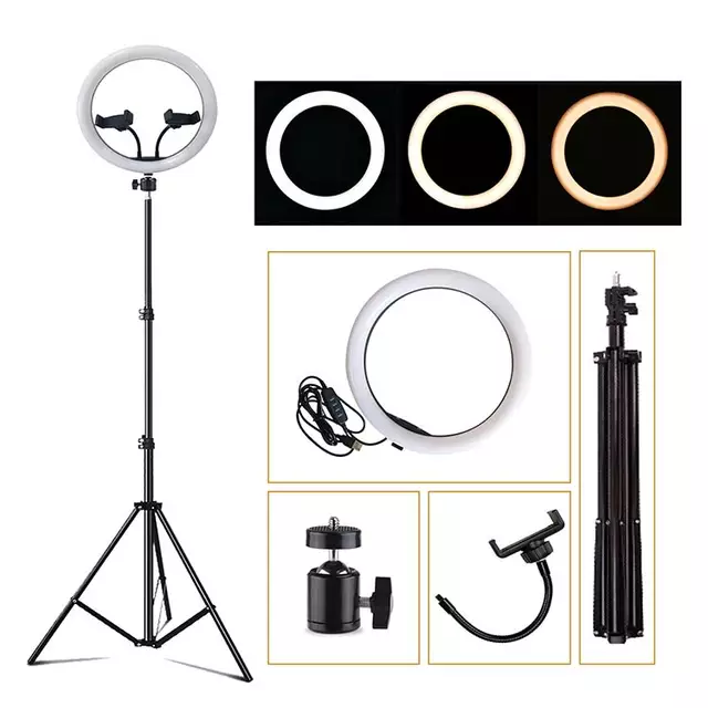12-Inch Selfie Ring Fill Led Light With Tripod and Two Mobile Holders - TUZZUT Qatar Online Store