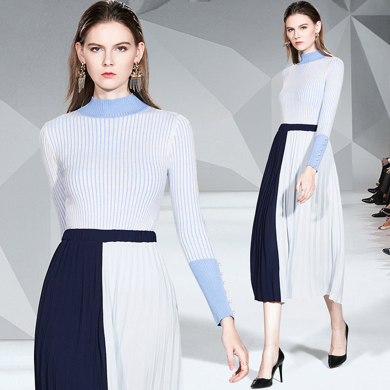 Women’s Casual Autumn Winter Turtleneck Stripe Belt Top And Skirt Dresses - TUZZUT Qatar Online Store