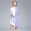 Women’s Summer Fashion Party Elegant Stitching Striped Irregular Shirt Bow Tie Loose  Dresses - Tuzzut.com Qatar Online Shopping