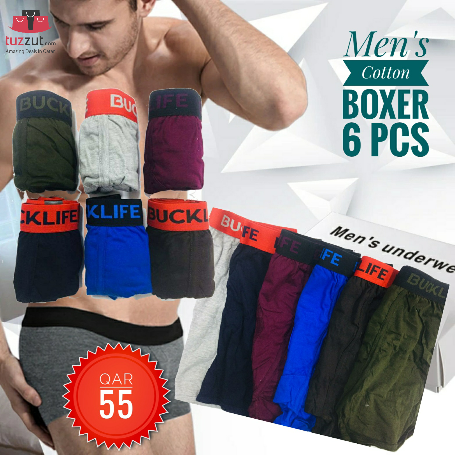Bucklife 3 pcs Men's Cotton Boxer 5547 Bucklife 3 pcs Men's Cotton Boxer 5547