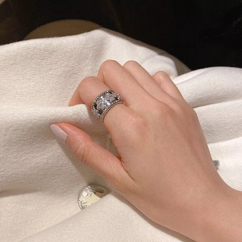 Sterling Silver Zircon Wide Kaleidoscope Ring Women's Fashion Temperament Luxury Brand High-end Jewelry S860987 Sterling Silver Zircon Wide Kaleidoscope Ring Women's Fashion Temperament Luxury Brand High-end Jewelry S860987