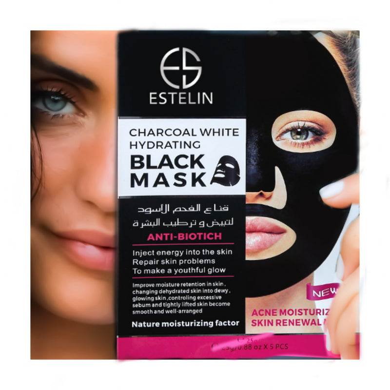 Estelin Charcoal White Hydrating Black  Mask - 5PCS-Mask ES0017 - TUZZUT Qatar Online Store