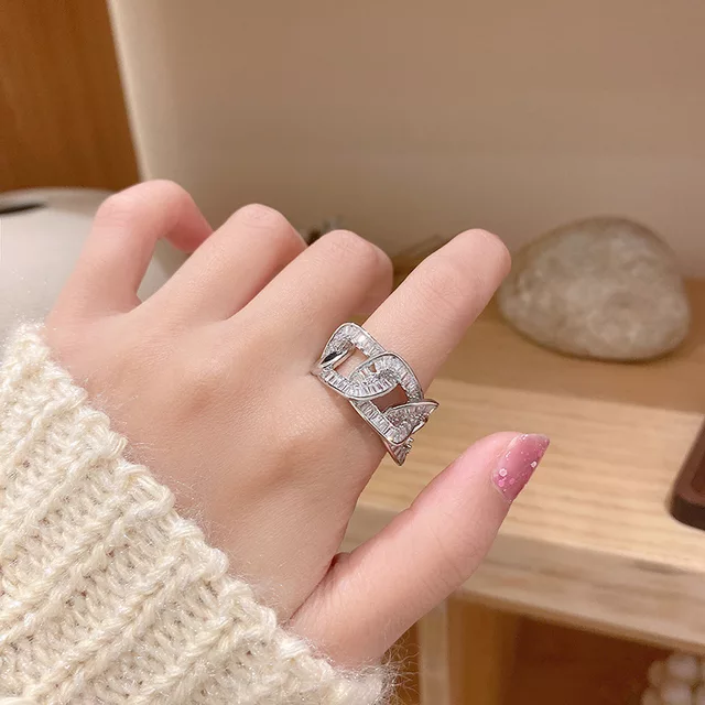 Fashion Engagement Wedding Silver Crystal Gemstone Diamond Zircon Hollow Finger Ring Rings Jewelry Women - TUZZUT Qatar Online Store