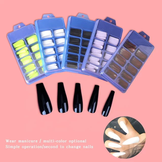 Blue Box 100Pcs Candy Solid Color Ballet Nail Trapezoidal False Nail Artificial Finger Set Bulk Long Full Cover Nail Tips - Tuzzut.com Qatar Online Shopping