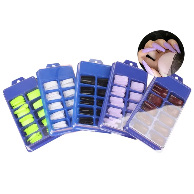 Blue Box 100Pcs Candy Solid Color Ballet Nail Trapezoidal False Nail Blue Box 100Pcs Candy Solid Color Ballet Nail Trapezoidal False Nail