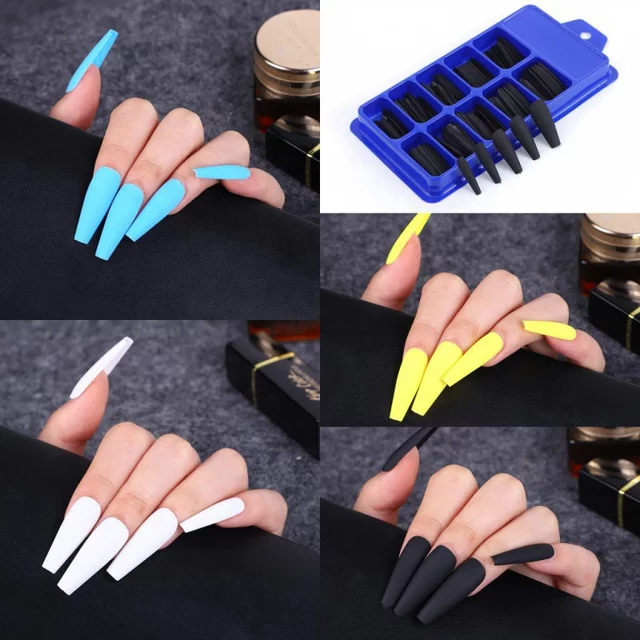 Blue Box 100Pcs Candy Solid Color Ballet Nail Trapezoidal False Nail Blue Box 100Pcs Candy Solid Color Ballet Nail Trapezoidal False Nail