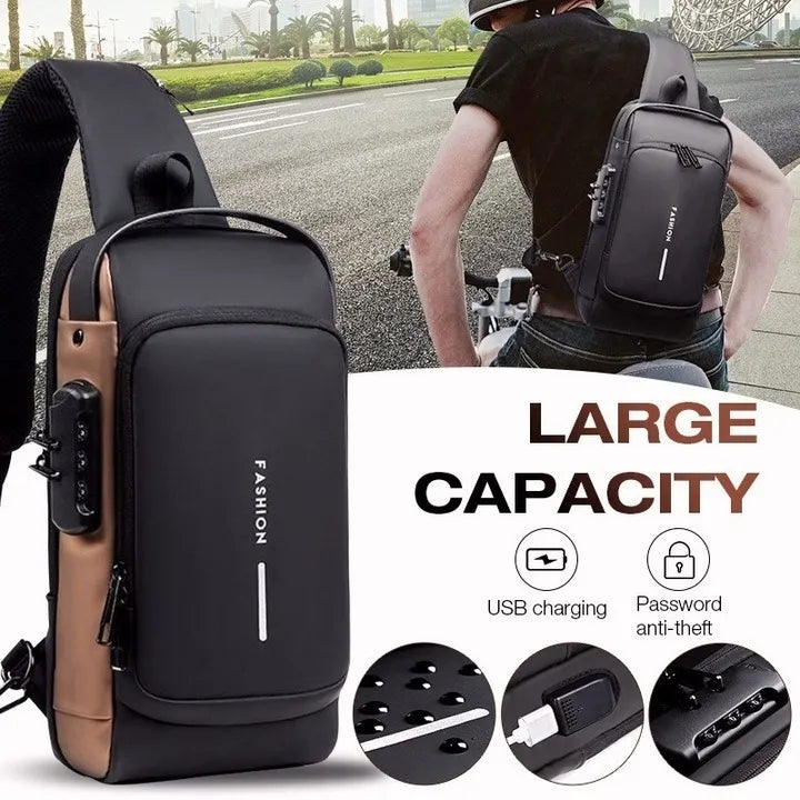 Fashion Travel Anti-Theft Shoulder Sling Crossbody Bag with USB Port - Tuzzut.com Qatar Online Shopping