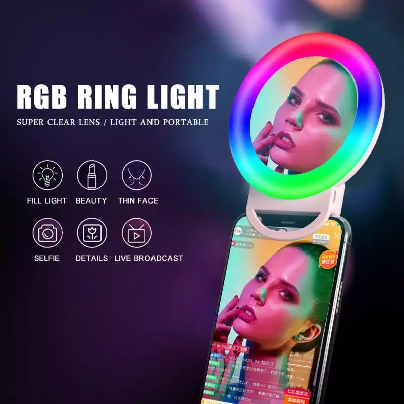 RGB Selfie Ring Light LED Camera Light Clip for Mobile Phones/PC/Tablets - Tuzzut.com Qatar Online Shopping