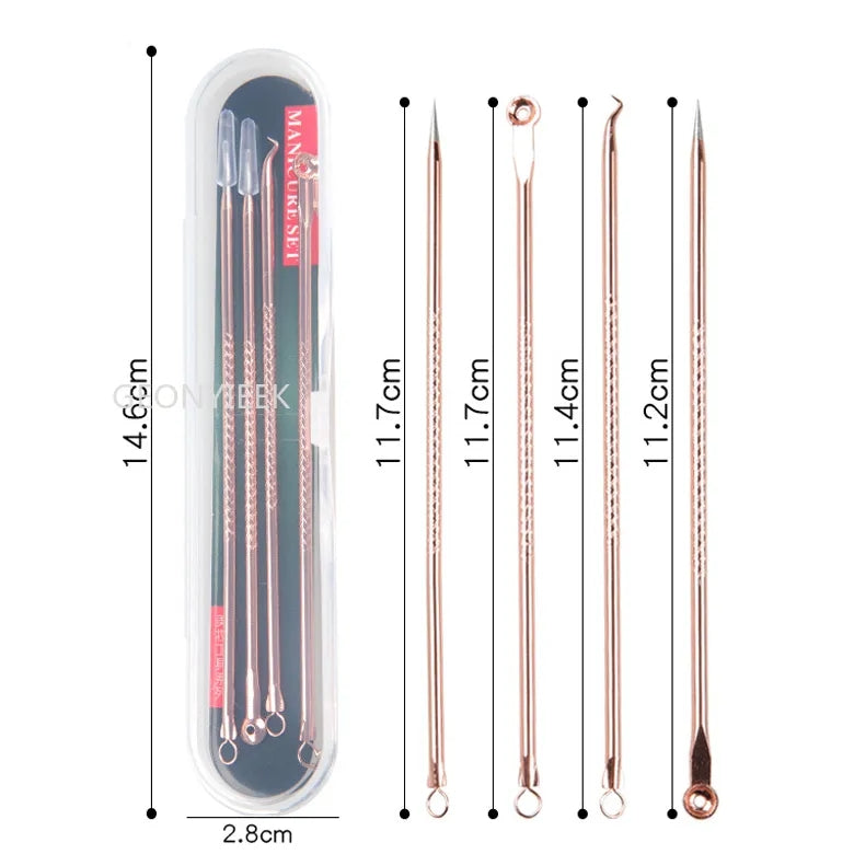 4pcs/set Dual Heads Acne Needle Blackhead Blemish Squeeze Pimple Extractor Remover Spot Cleaner Beauty Skin Care Tool Kit - Tuzzut.com Qatar Online Shopping