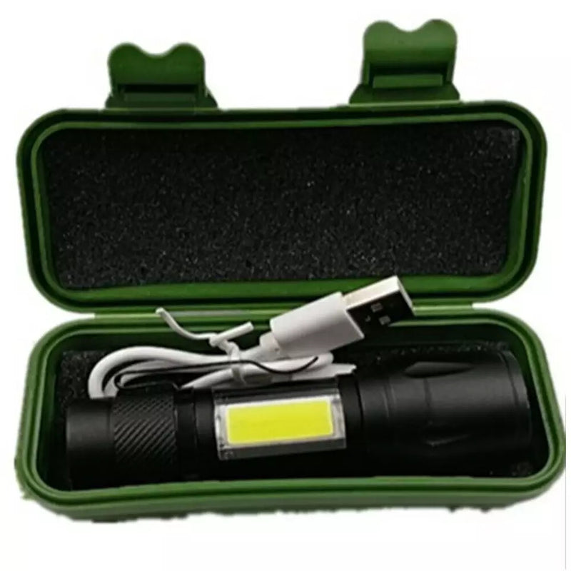 COB LED Flash Light  USB Charging Powerful Flashlight 3800LM XPE Zoomable Tactical Torch Lamp+Battery+Box - Tuzzut.com Qatar Online Shopping