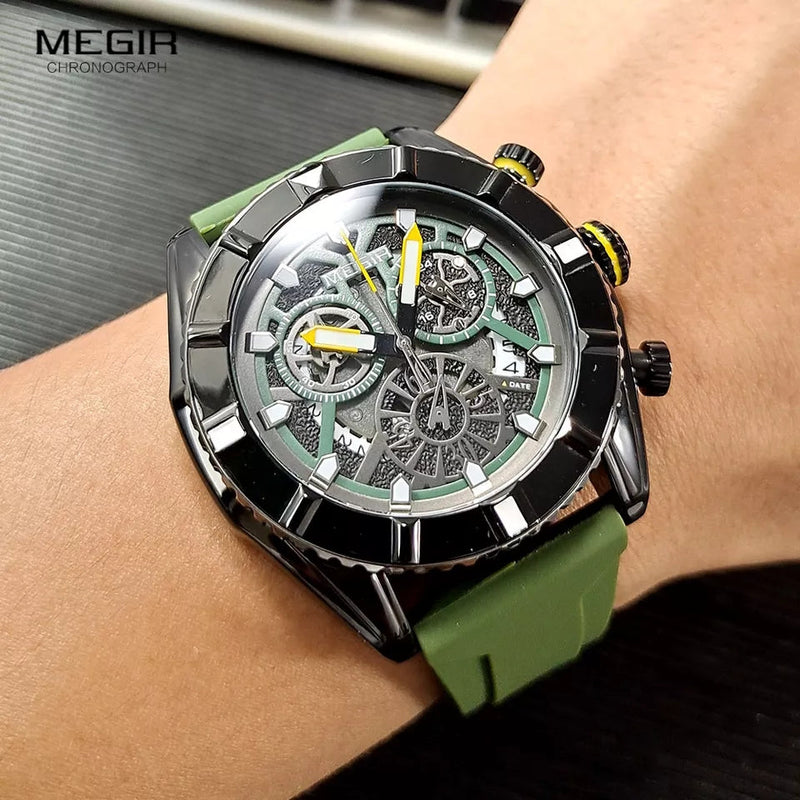 Megir Luxury Sports Luminous Chronograph Quartz Watch - MN2209G Green - Tuzzut.com Qatar Online Shopping