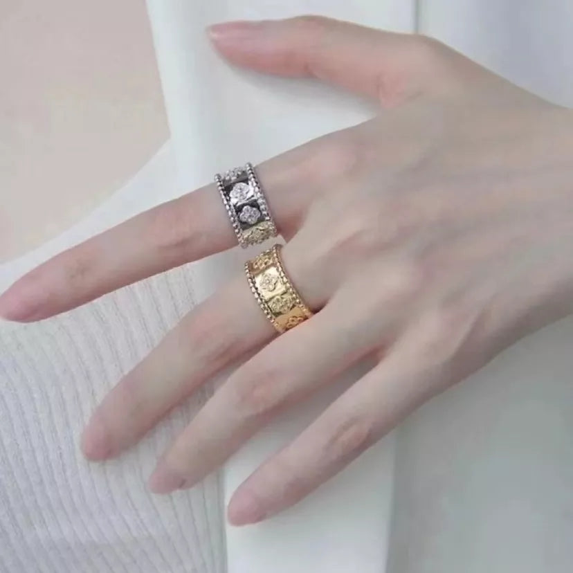 Sterling Silver Zircon Wide Kaleidoscope Ring Women's Fashion Temperament Luxury Brand High-end Jewelry S860987 Sterling Silver Zircon Wide Kaleidoscope Ring Women's Fashion Temperament Luxury Brand High-end Jewelry S860987