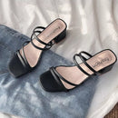 Ladies High Heels Square Open Toe Slides Party Sandals Slippers - A12 - Tuzzut.com Qatar Online Shopping