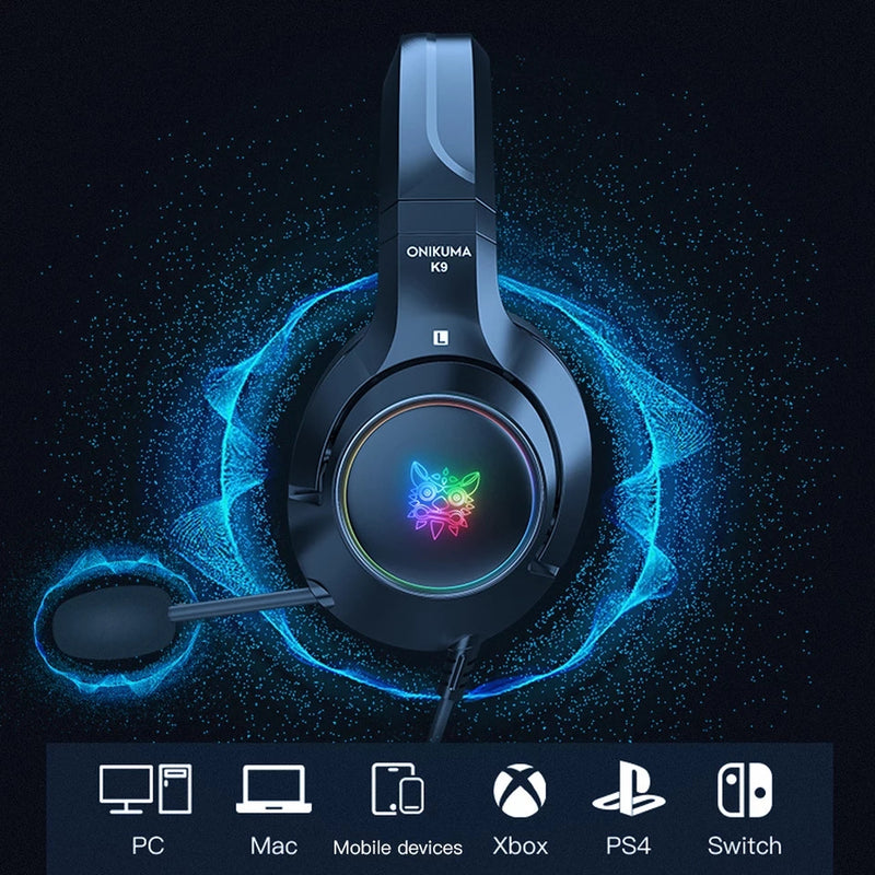 ONIKUMA K9 RGB Light Gaming Headset HD Stereo 3.5mm Audio with Mic for PS4, Xbox One, Laptop, PC - Tuzzut.com Qatar Online Shopping