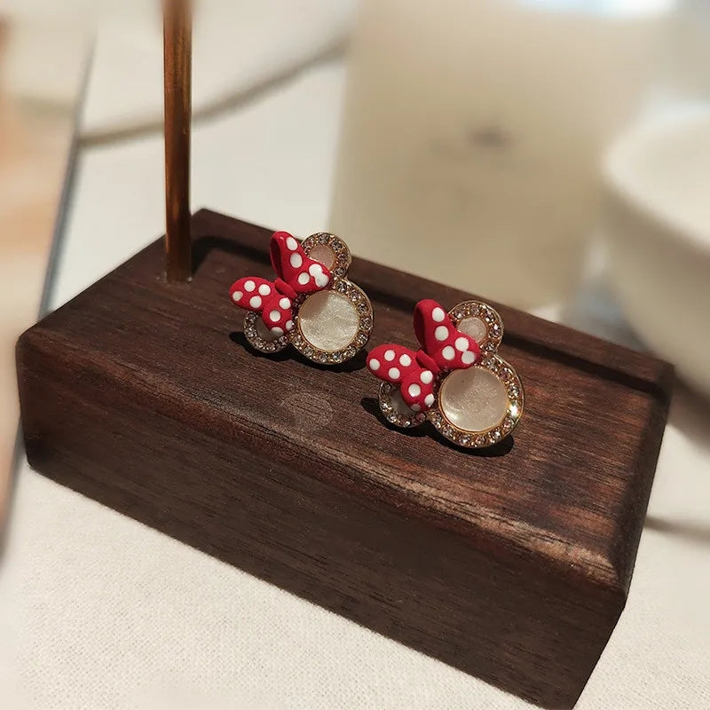 Korean Zircon Bowknot Mickey Head Earrings Women Creative Cute Little Mouse Earrings - Tuzzut.com Qatar Online Shopping