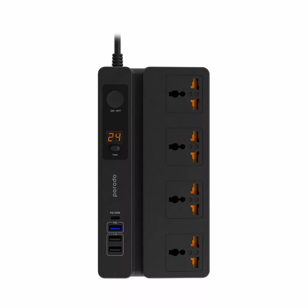 Porodo Multi-Function Socket With Phone Stand and Digital Timer 3M Porodo Multi-Function Socket With Phone Stand and Digital Timer 3M