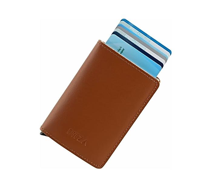 Bitza Ultra Slim Genuine Leather Card Holder Wallet with RFID Protection -Light Brown - Tuzzut.com Qatar Online Shopping