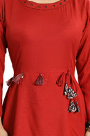 Women Red Layered Solid Maxi Dress - Tuzzut.com Qatar Online Shopping