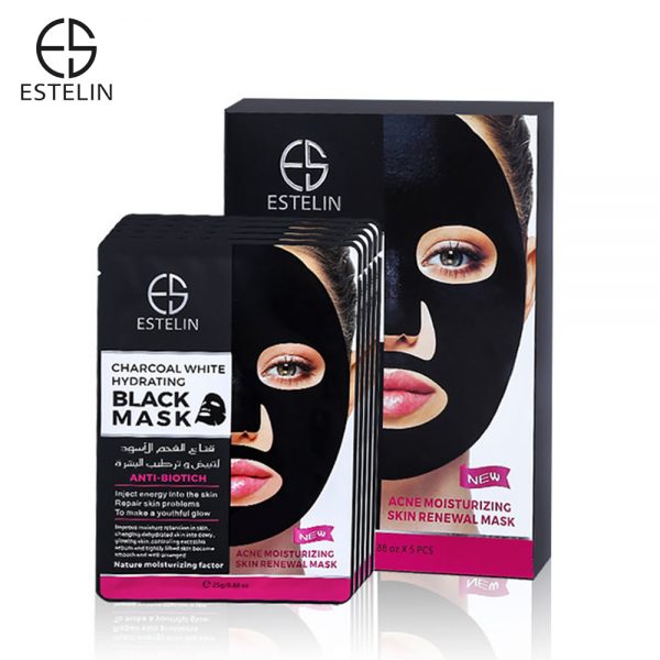 Estelin Charcoal White Hydrating Black  Mask - 5PCS-Mask ES0017 - Tuzzut.com Qatar Online Shopping