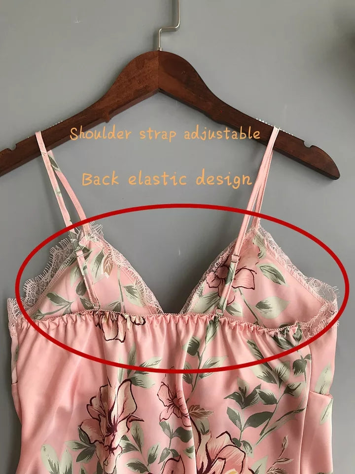 Women’s Floral Printed Lace-Trim Pajama Set (Cami Top + Shorts) Women’s Floral Printed Lace-Trim Pajama Set (Cami Top + Shorts)