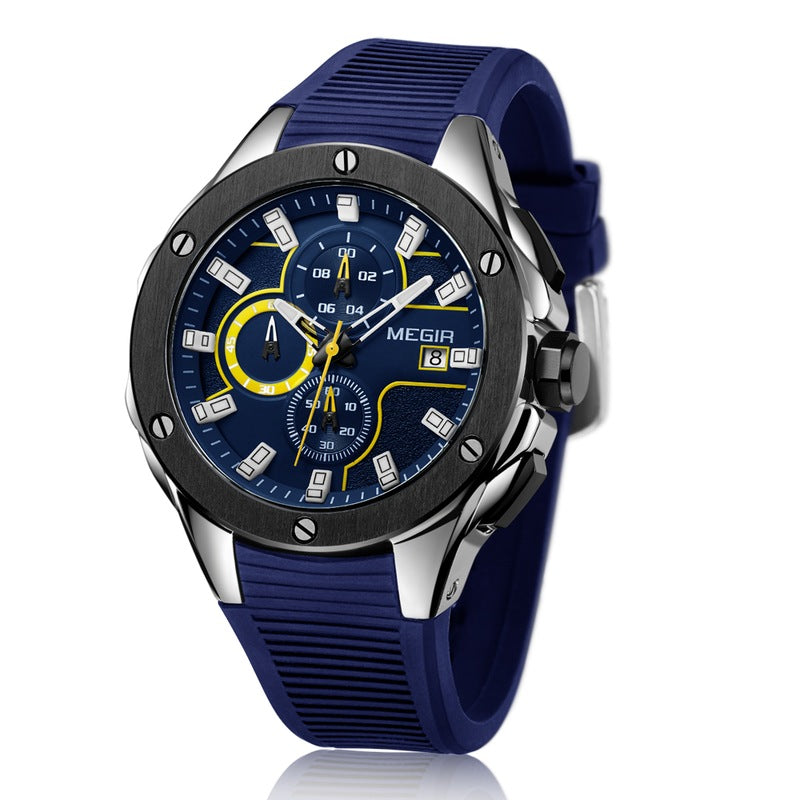 MEGIR Luxury Sports Luminous Chronograph Quartz Watch - 2053 Blue - Tuzzut.com Qatar Online Shopping