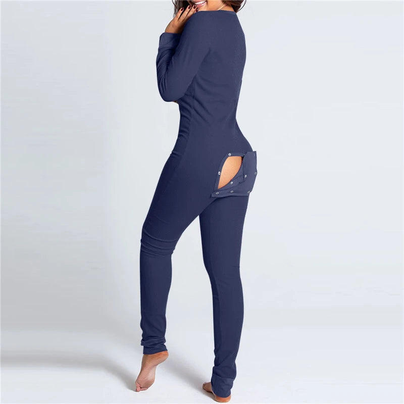 New V-neck Buttons Up Sexy Romper Women Long Sleeve Jumpsuits Autumn Fruits Print Sleepwear Back Flap Sleepwear S2984067 - Tuzzut.com Qatar Online Shopping