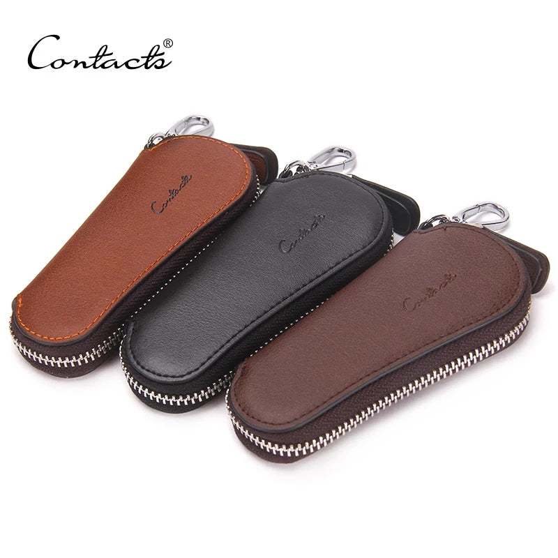 Contact's Genuine Leather Car Key Holder Zipper Case Wallet Keychain Bag-1004E Contact's Genuine Leather Car Key Holder Zipper Case Wallet Keychain Bag-1004E