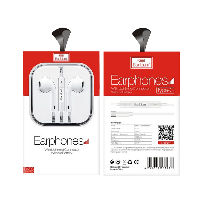 Earldom Stereo Type C Earphones with Mic Volume Control - ET-E19 - Tuzzut.com Qatar Online Shopping