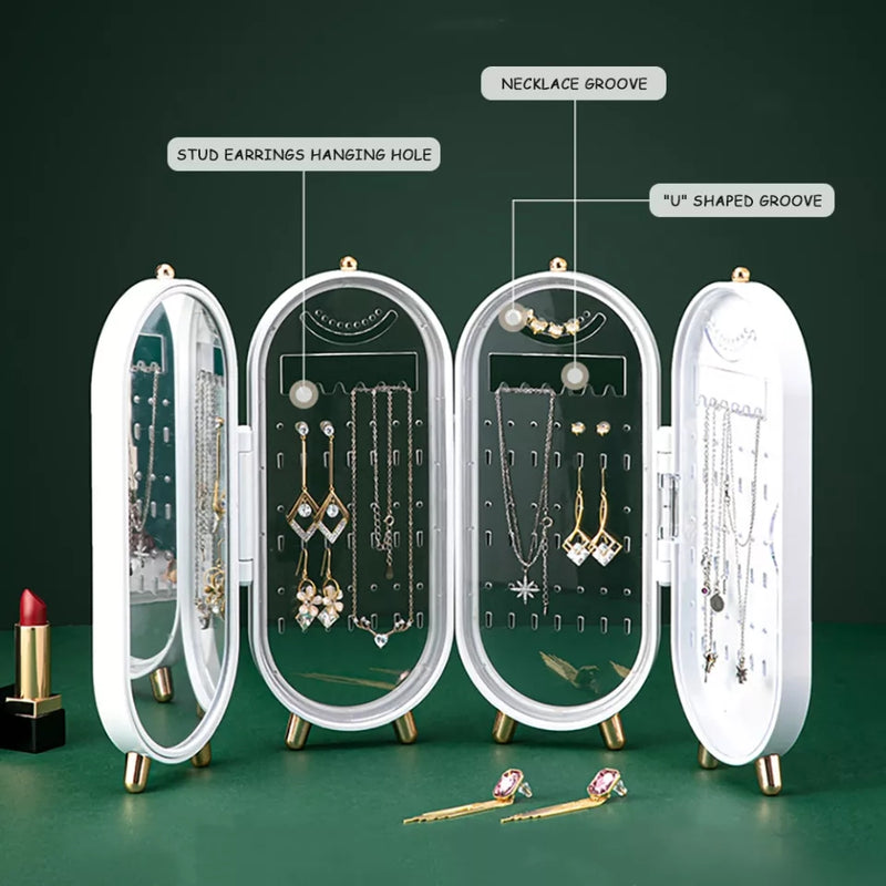 Foldable Luxury Jewelry Storage Box with Mirror - Tuzzut.com Qatar Online Shopping
