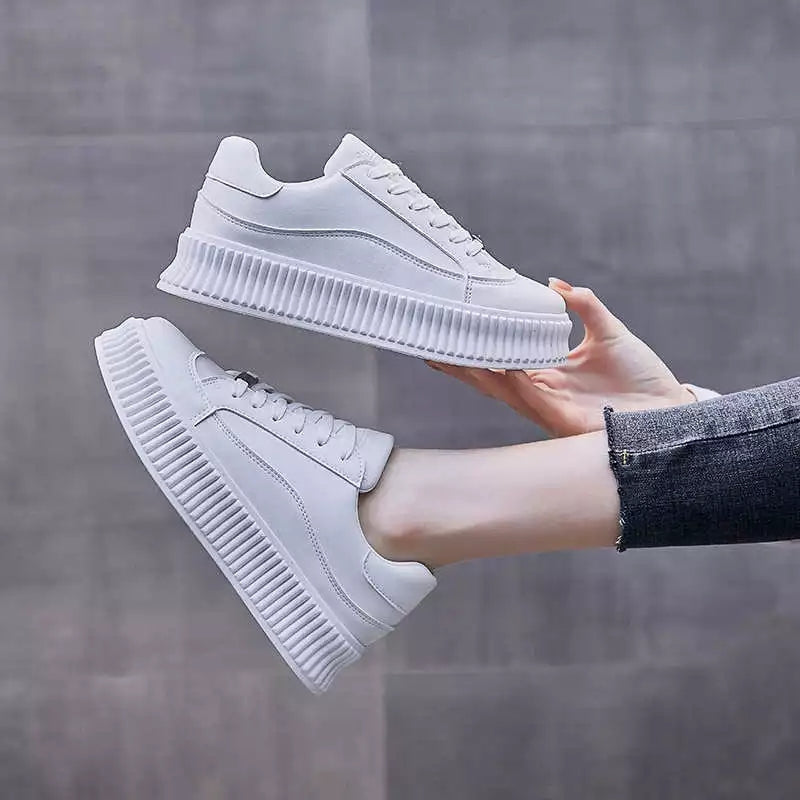 Women's White High Soled Sneaker Fashion Casual Shoes - BF001 Women's White High Soled Sneaker Fashion Casual Shoes - BF001