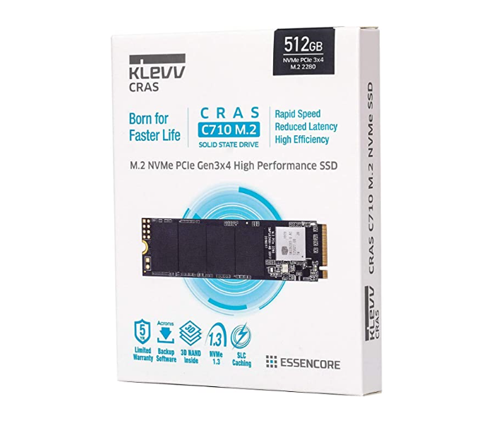 KLEVV K512GM2SP0-C71 CRAS C720 M.2 SSD NVMe PCle Gen3 x4 512GB 3D TLC NAND R/W Up to 3400MB/s & 2400MB/s Internal Solid State Drive - Tuzzut.com Qatar Online Shopping