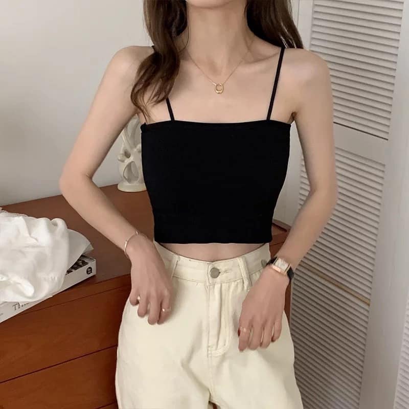 6 Pcs Women's Thin Strap Padded Tank Crop Top Seamless Bra R2023 6 Pcs Women's Thin Strap Padded Tank Crop Top Seamless Bra R2023