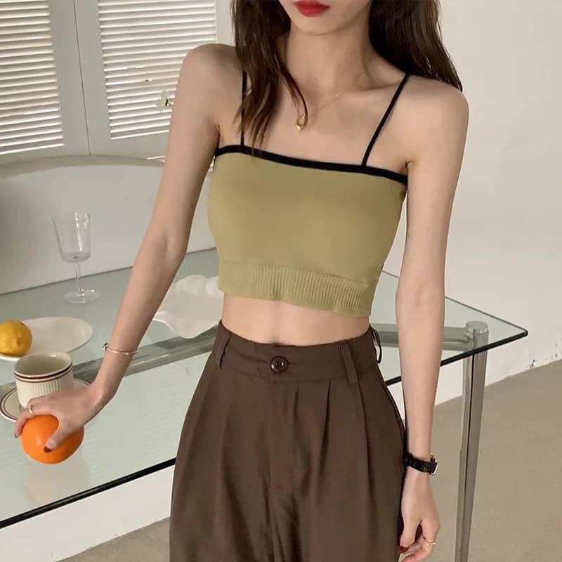 6 Pcs Women's Thin Strap Padded Tank Crop Top Seamless Bra R2023 6 Pcs Women's Thin Strap Padded Tank Crop Top Seamless Bra R2023