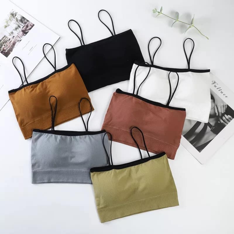 6 Pcs Women's Thin Strap Padded Tank Crop Top Seamless Bra R2023 6 Pcs Women's Thin Strap Padded Tank Crop Top Seamless Bra R2023
