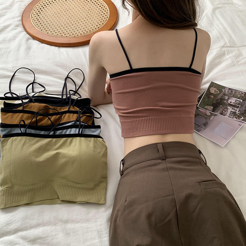 6 Pcs Women's Thin Strap Padded Tank Crop Top Seamless Bra R2023 6 Pcs Women's Thin Strap Padded Tank Crop Top Seamless Bra R2023