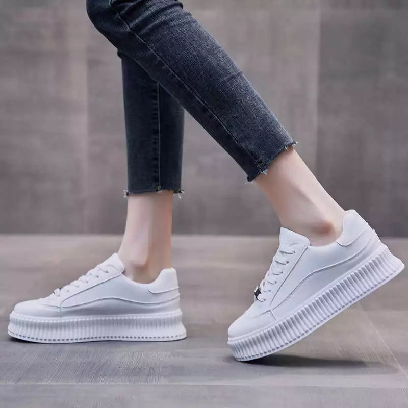 Women's White High Soled Sneaker Fashion Casual Shoes - BF001 Women's White High Soled Sneaker Fashion Casual Shoes - BF001