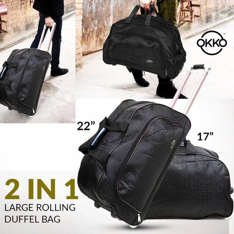 OKKO 2 in 1 Oxford Multi Function Large Rolling Duffle Bag - Black - TUZZUT Qatar Online Store