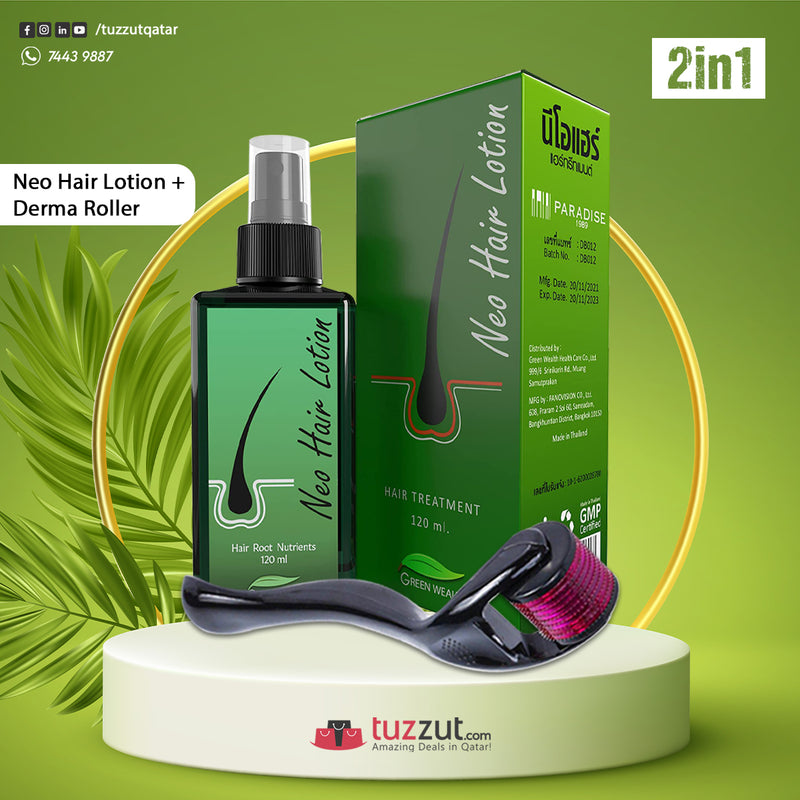 Green Wealth Paradise Neo Hair Lotion 120ml + Free Derma Roller - Hair Treatment and Root Nutrients - Tuzzut.com Qatar Online Shopping