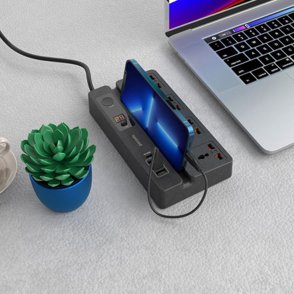 Porodo Multi-Function Socket With Phone Stand and Digital Timer 3M Porodo Multi-Function Socket With Phone Stand and Digital Timer 3M