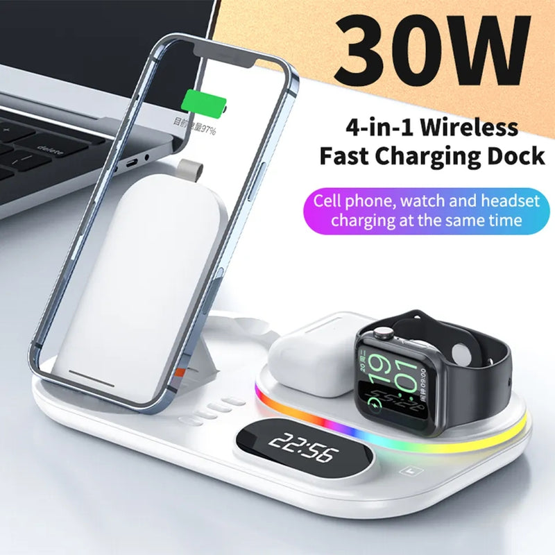 A06 4 in 1 Mobile Phone Fast Wireless Charger S4231555 - Tuzzut.com Qatar Online Shopping