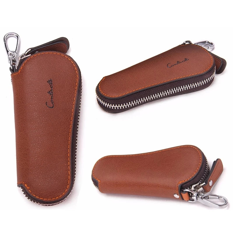Contact's Genuine Leather Car Key Holder Zipper Case Wallet Keychain Bag-1004E Contact's Genuine Leather Car Key Holder Zipper Case Wallet Keychain Bag-1004E