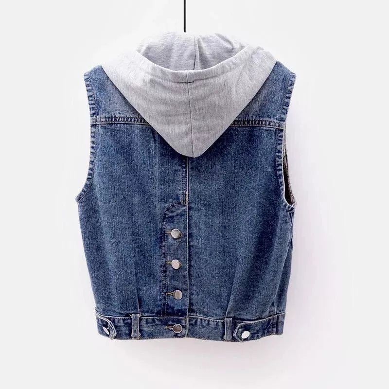 Women's Fashion Sleeveless Denim Jacket Cowboy Coats Soft Hooded Warm Outwear Women's Fashion Sleeveless Denim Jacket Cowboy Coats Soft Hooded Warm Outwear