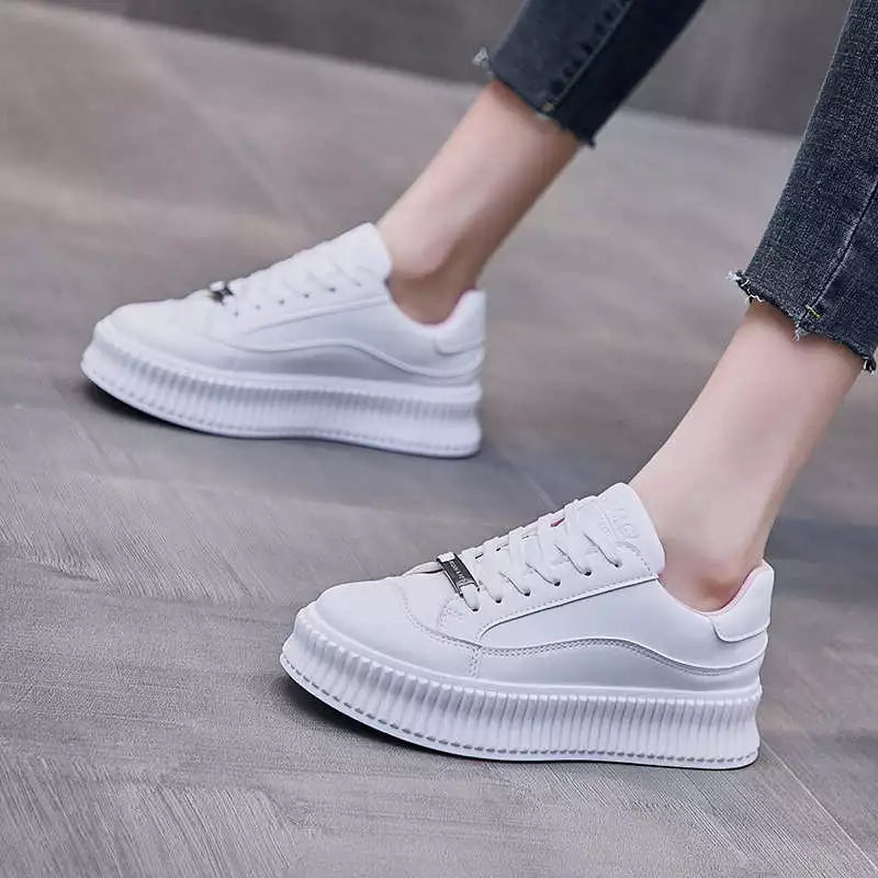 Women's White High Soled Sneaker Fashion Casual Shoes - BF001 Women's White High Soled Sneaker Fashion Casual Shoes - BF001