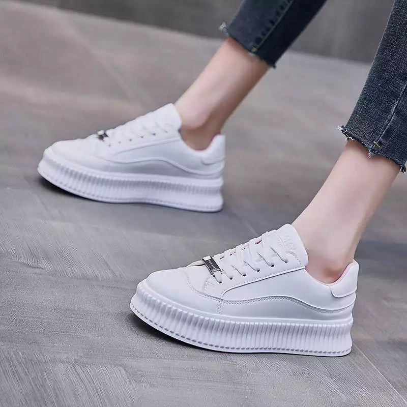Women's White High Soled Sneaker Fashion Casual Shoes - BF001 - Tuzzut.com Qatar Online Shopping